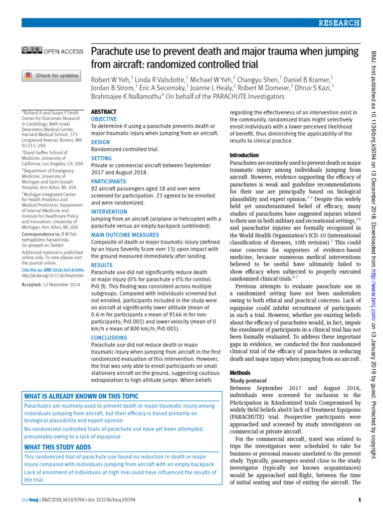 Parachute Use To Prevent Death and Major Trauma WH | PDF | Randomized ...