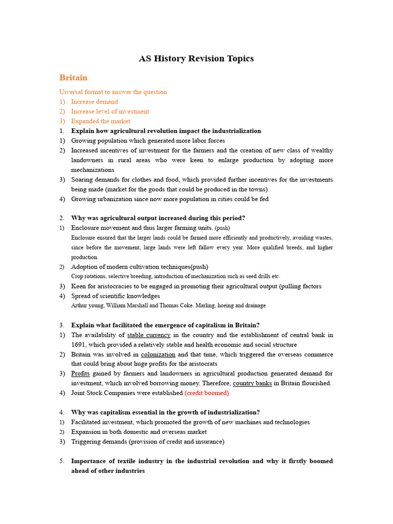 Key AS History Topics: Industrialization in Britain | PDF | Otto Von ...