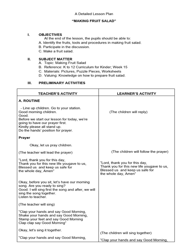 Making Fruit Salad Lesson Plan | PDF | Foods | Cuisine