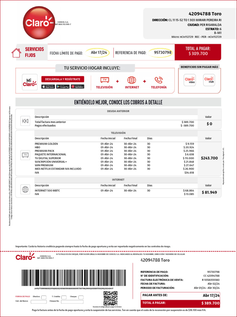 Tu Servicio Hogar Incluye:: 42094788 Toro | PDF | Factura | Industrias ...