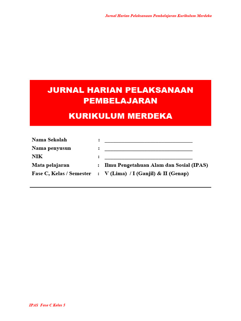 Jurnal Harian Kelas 5 Kurikulum Merdeka | PDF | Sains & Matematika