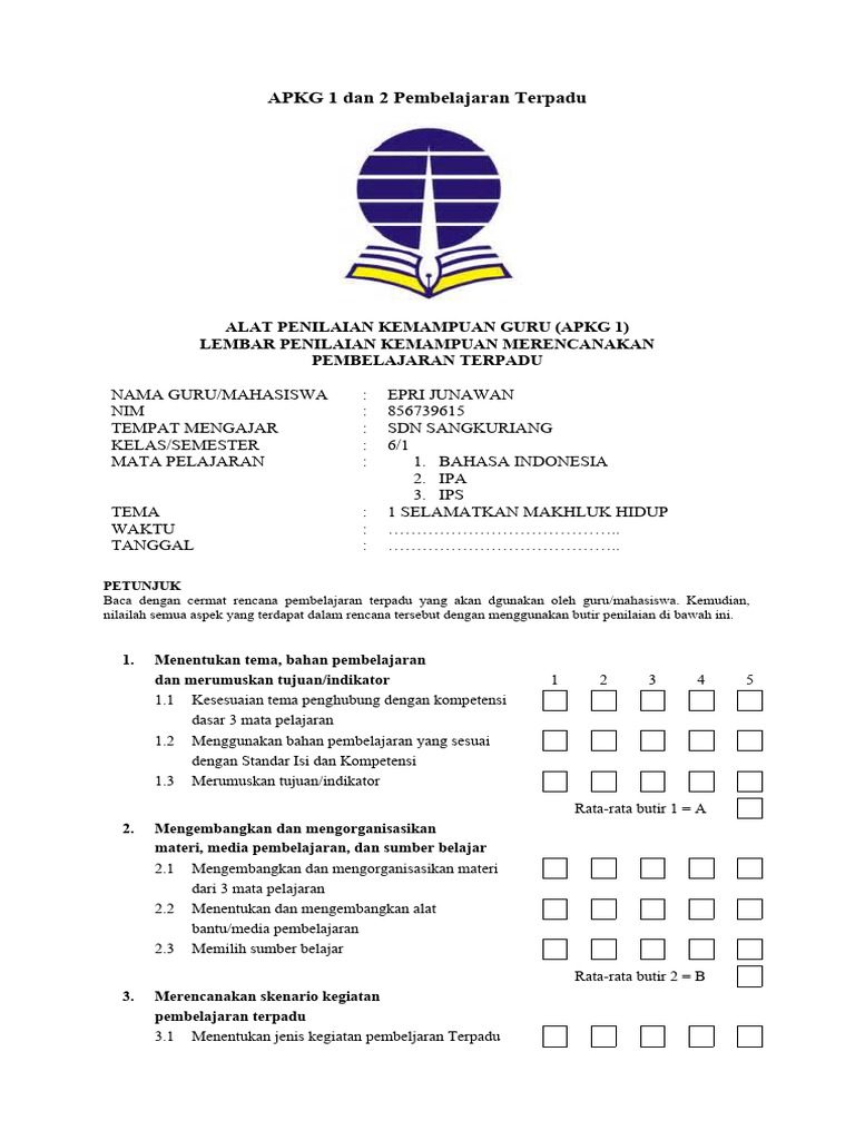 Format APKG 1 dan 2 Pembelajaran Terpadu | PDF | Karier & Perkembangan