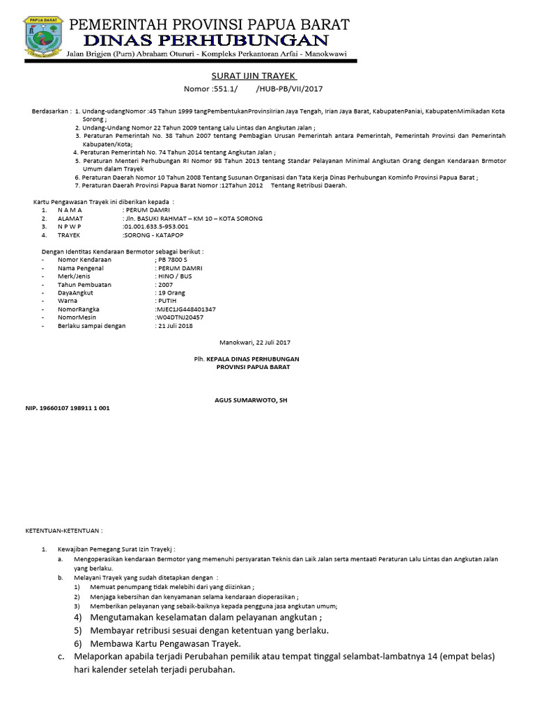 Izin Trayek Angkutan Umum Sorong | PDF