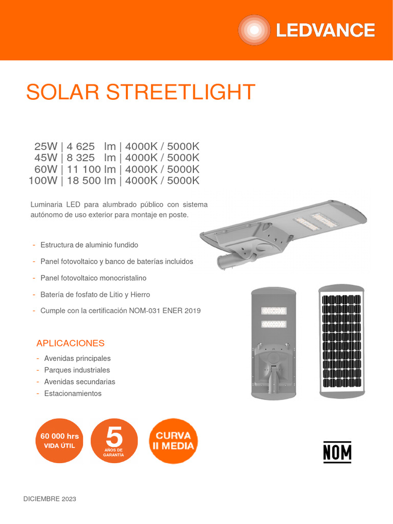Luminarias LEDVANCE Solar Streetlight | PDF | Diodo emisor de luz ...