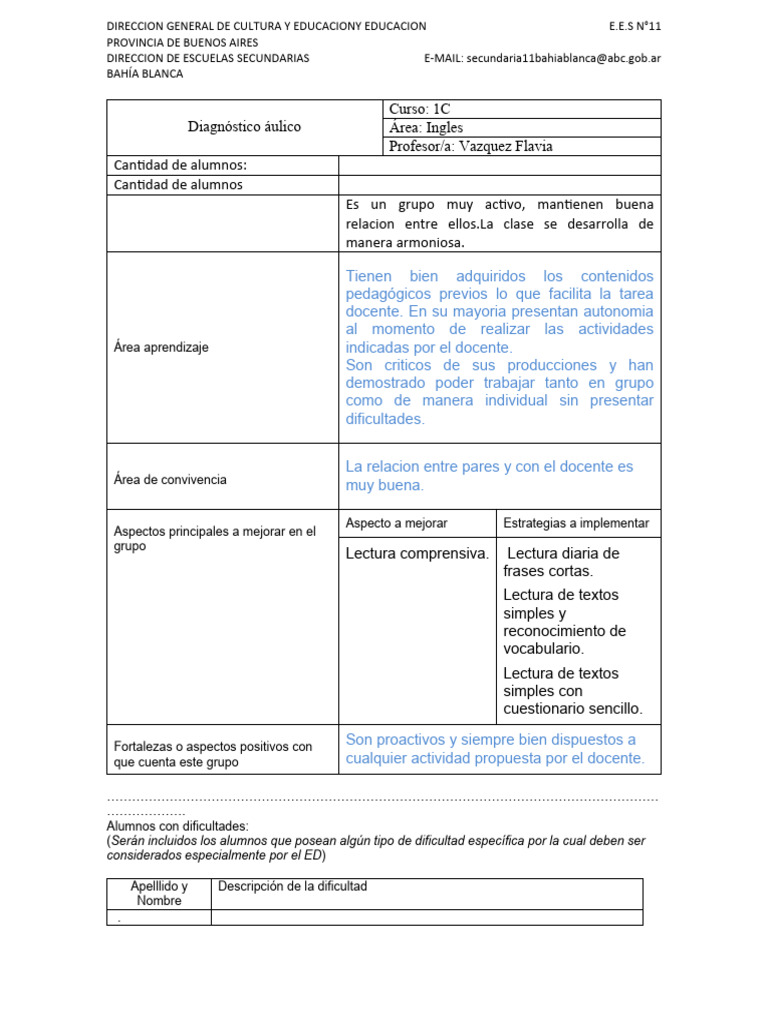 Modelo de Diagnóstico 1C EES 11 | PDF | Maestros | Ciencia cognitiva
