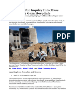 U.N. Calls For Inquiry Into Mass Graves at 2 Gaza Hospitals