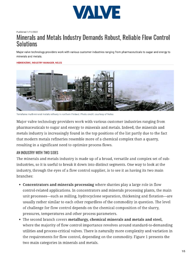 Minerals and Metals Industry Demands Robust, Reliable Flow Control | PDF