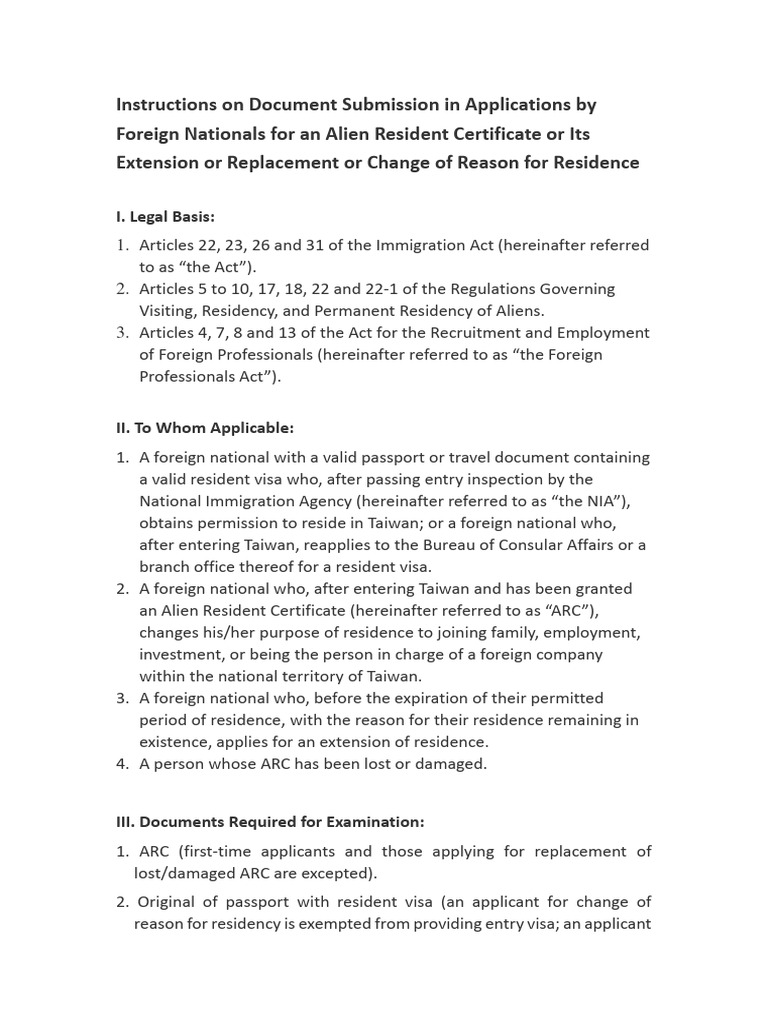 Instructions On Document Submission in Applications by Foreign