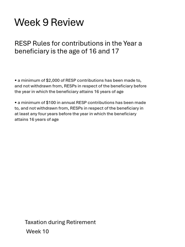 RESP Contributions and Retirement Tax Strategies | PDF | Cost Of Living ...