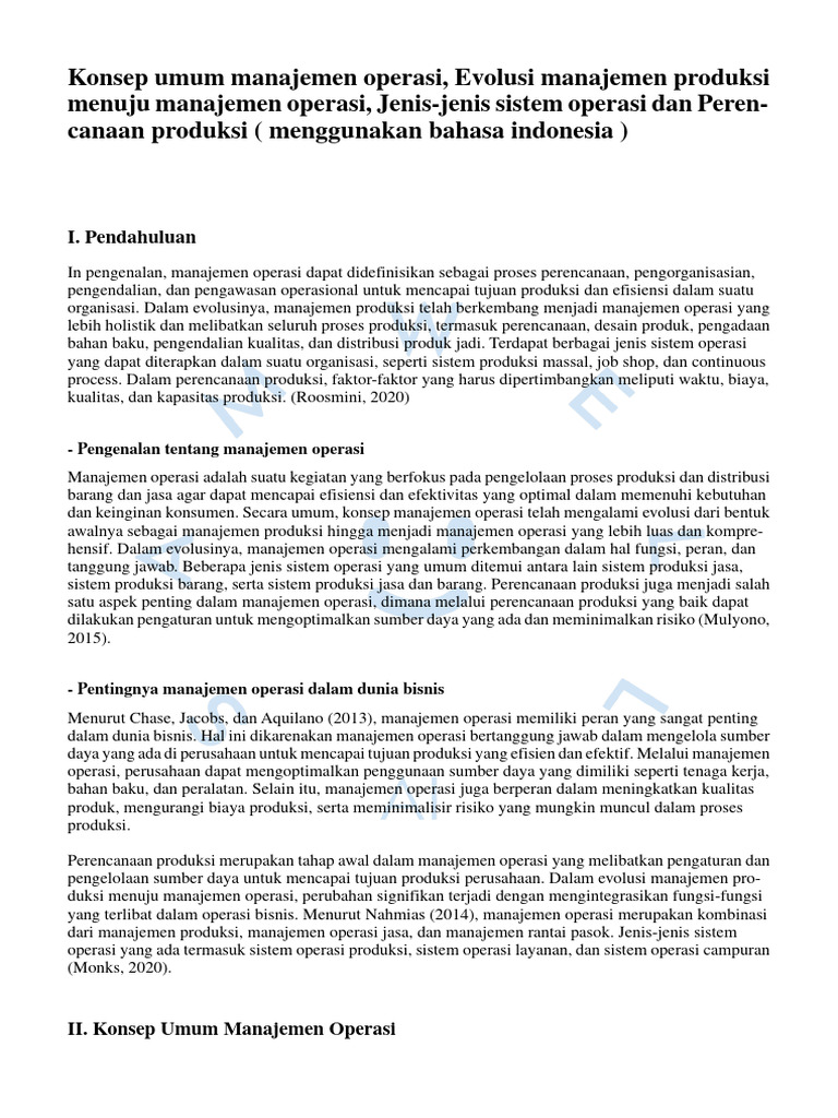 Konsep Umum Manajemen Operasi Evolusi Manajemen Produksi Menuju