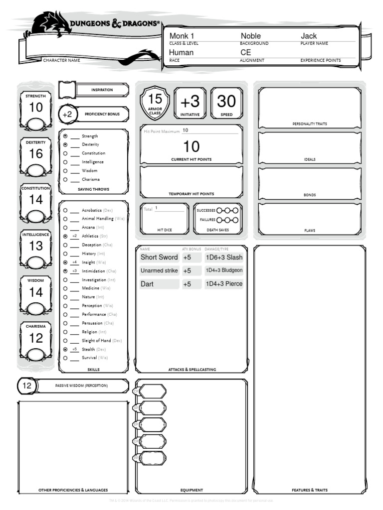 Feyd rautha character sheet 5e dnd pdf gaming tabletop games