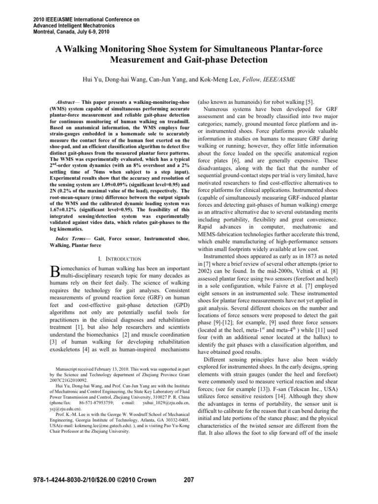 Walking Monitoring Shoe for Gait Analysis | PDF | Force | Walking
