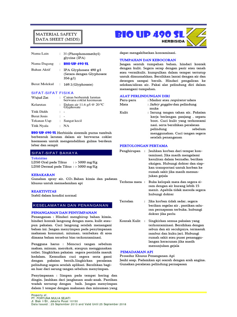 MSDS Herbisida Bio Up 490 SL | PDF