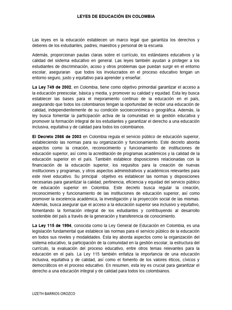 Leyes de La Educación en Colombia | PDF | Educación más alta