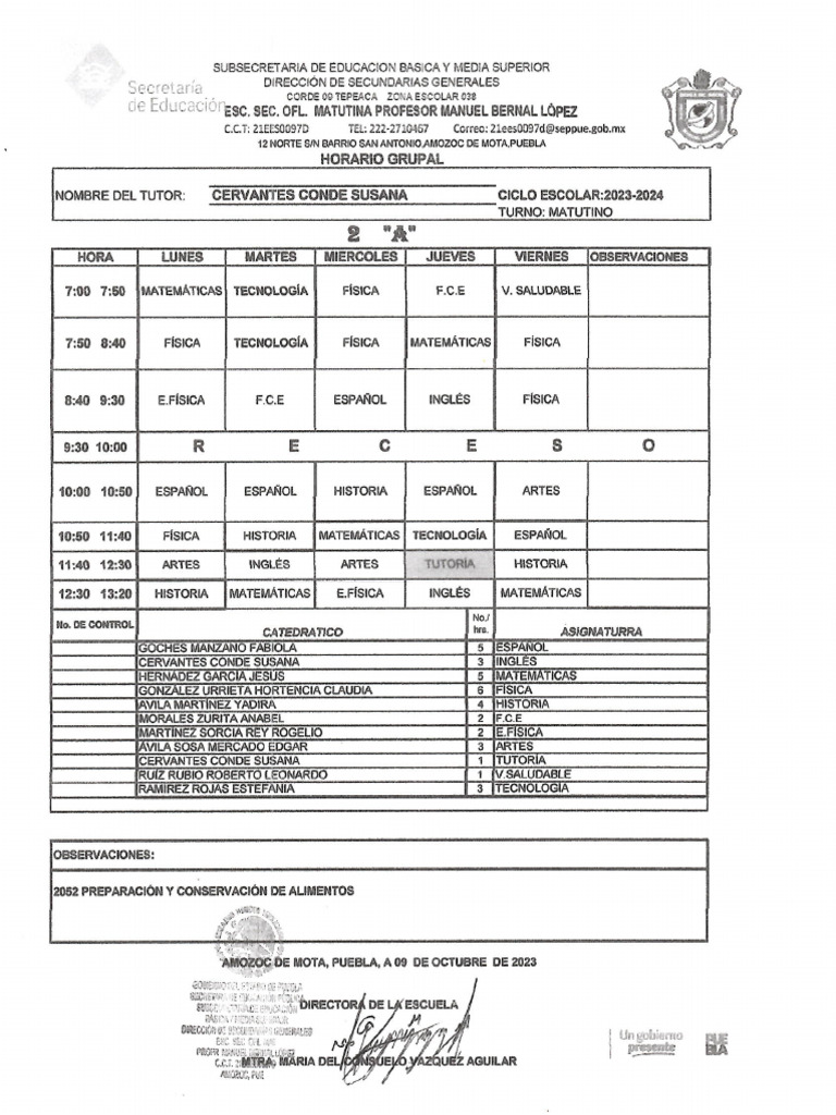 HORARIO 2A | PDF