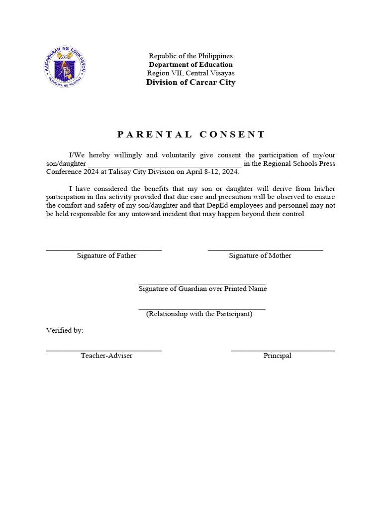 Parent Consent for Regional Press Conference | PDF | Wellness