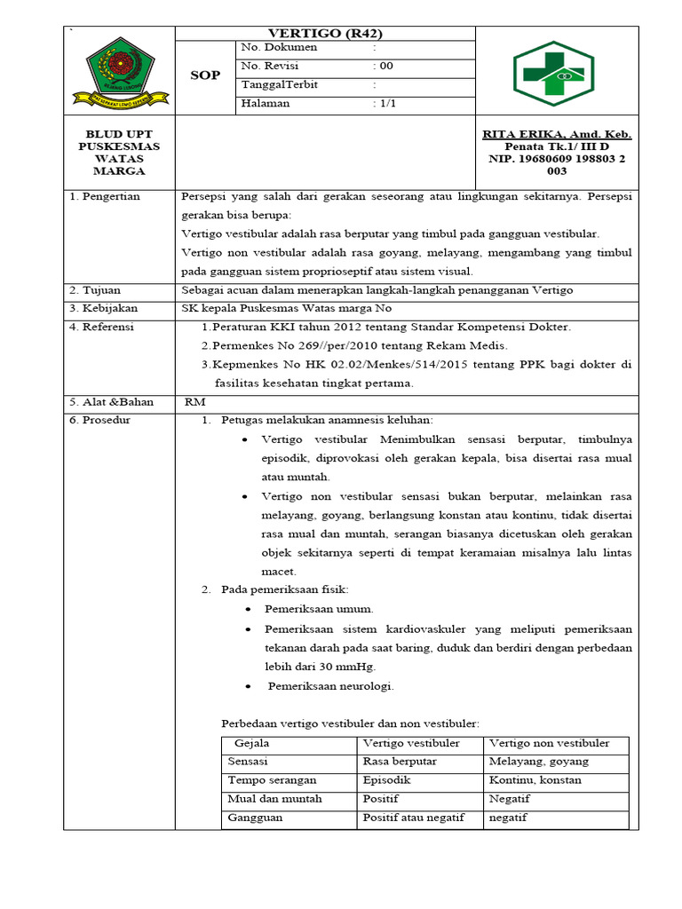 Penanganan Vertigo R42 di Puskesmas | PDF