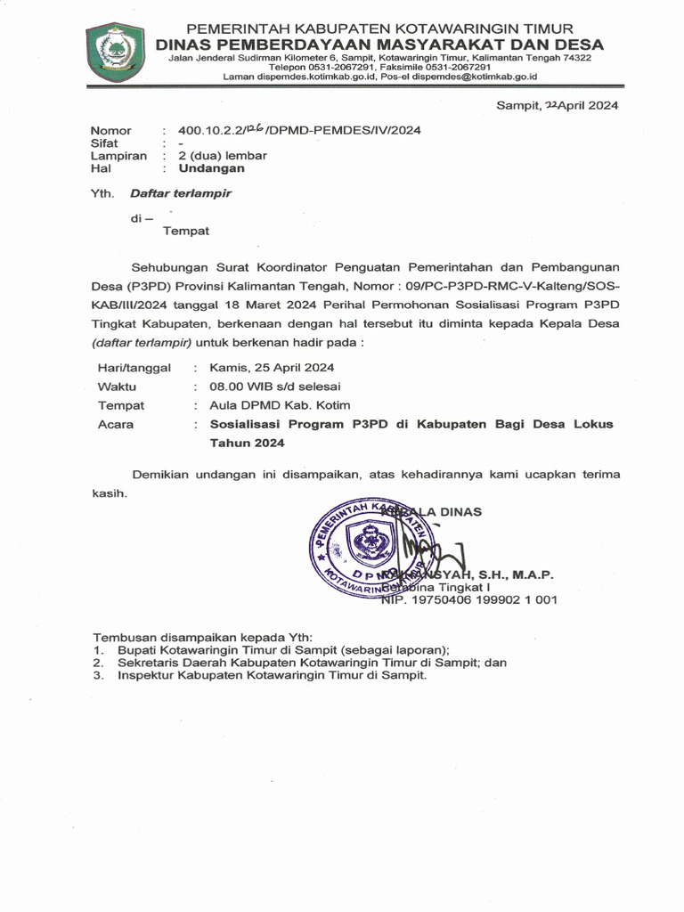 Undangan Sosialisasi Program P3PD Di Kabupaten Bagi Desa Lokus Tahun ...