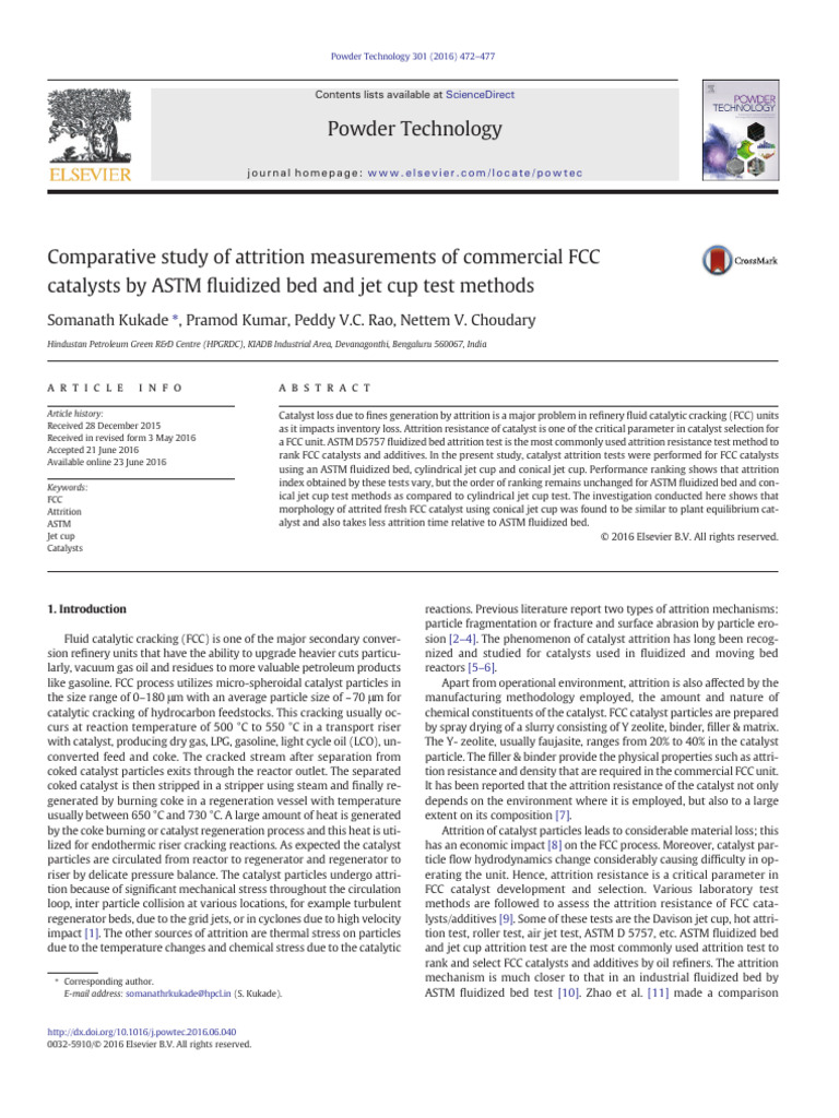 ASTM D5757 Attrition Test for FCC Catalysts | PDF | Wear | Chemical ...