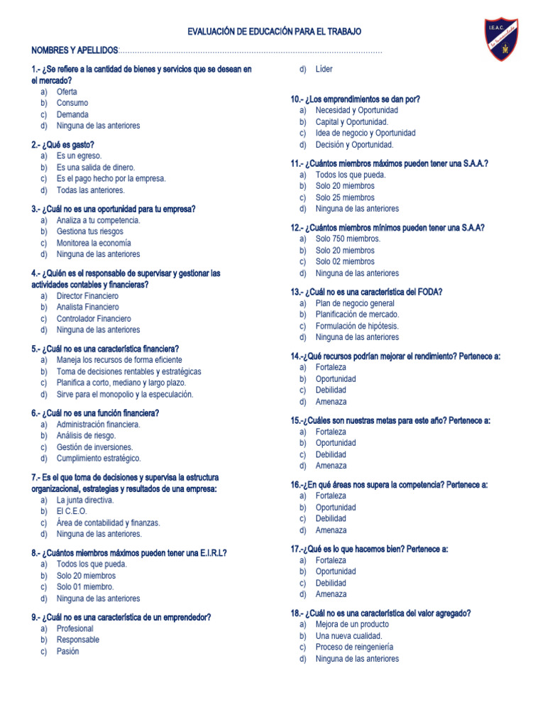 Examen de Ept 2025 Final Descargar gratis PDF Business Sector
