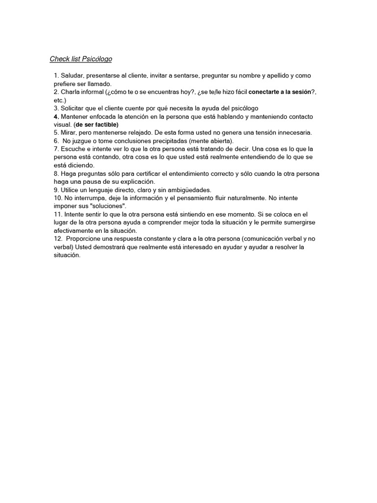 Checklist para Psicólogos | PDF | Crecimiento personal y profesional ...