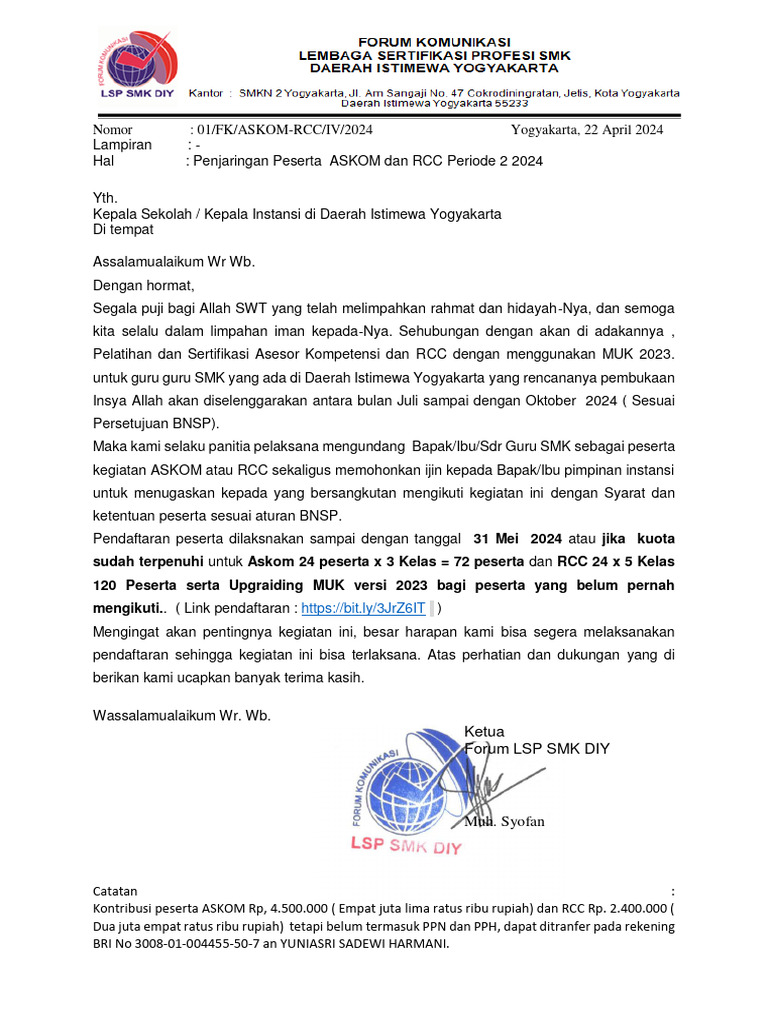 Pendaftaran Pelatihan ASKOM dan RCC 2024 | PDF | Pengelolaan Keuangan ...