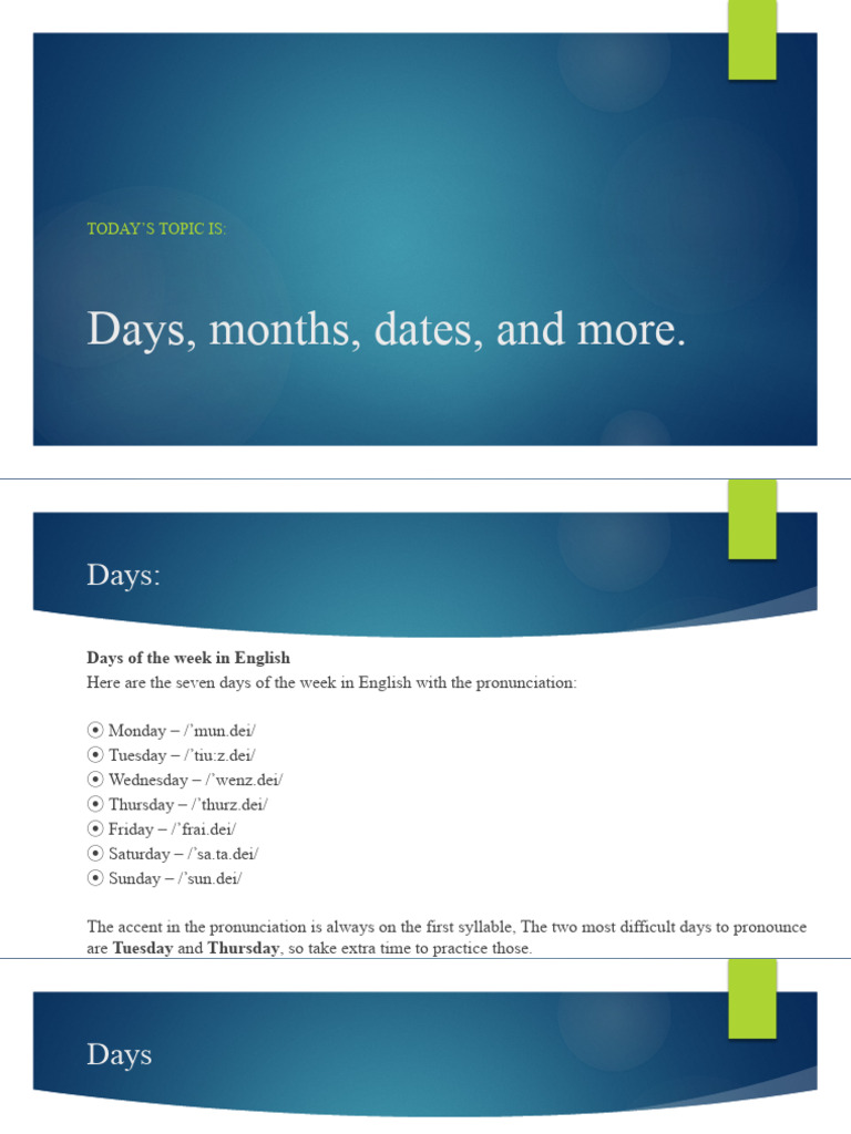 Days, Months, Dates: English Guide | PDF