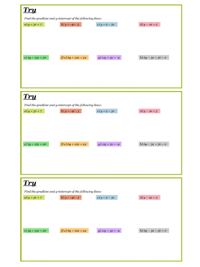 Worksheet 1 - Gradient and y Intercept (Side 7) | PDF