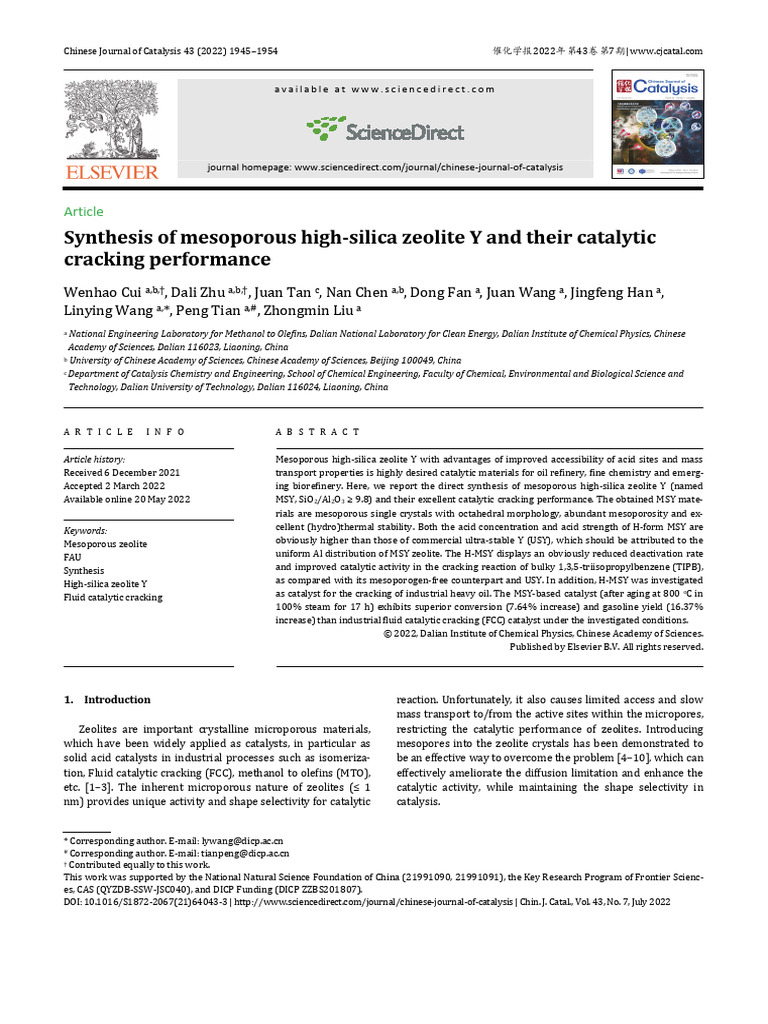 Synthesis of Mesoporous High-Silica Zeolite Y and Their Catalytic ...