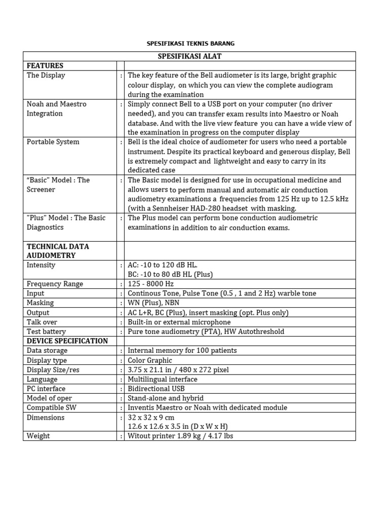 Bell Audiometer Technical Specifications | PDF | Electronics ...