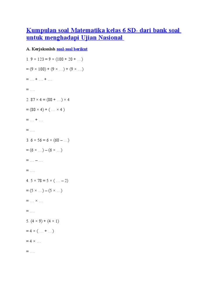 Soal Matematika Kelas 6 SD untuk Ujian | PDF