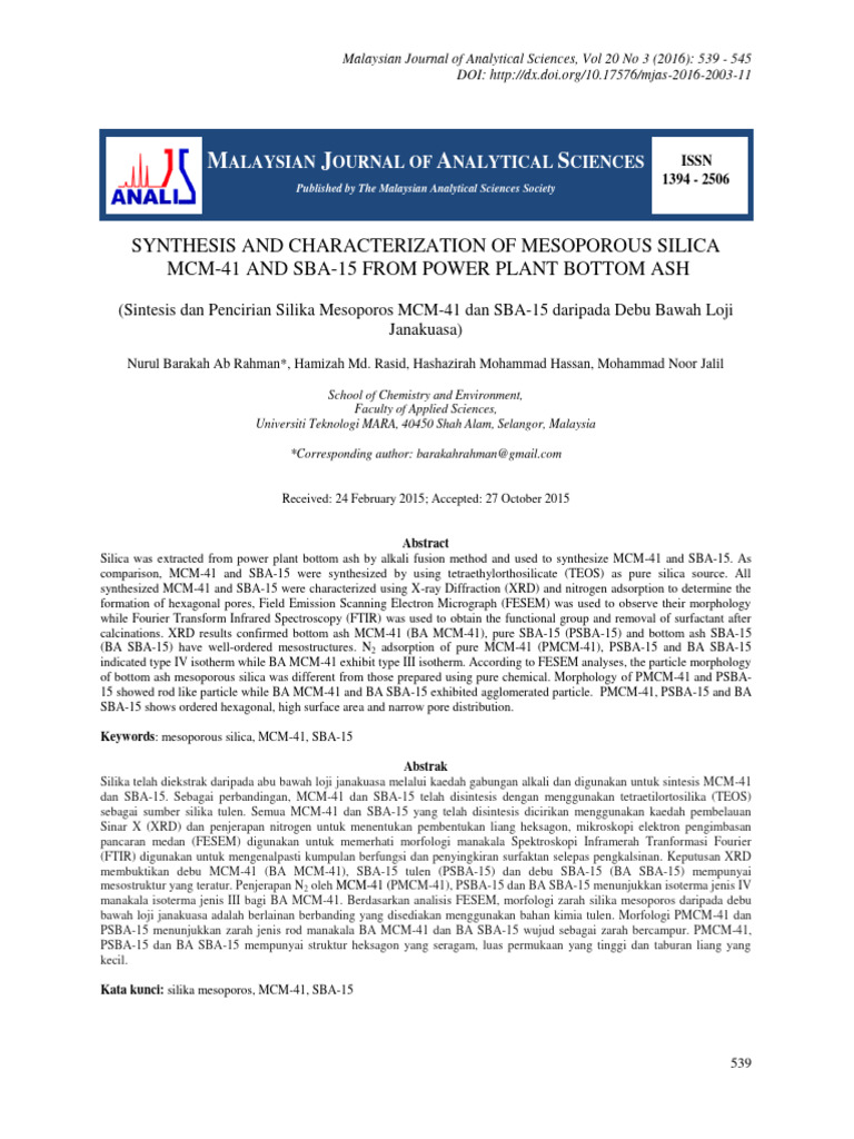Synthesis and Characterization of Mesoporous Silica | PDF | Adsorption ...