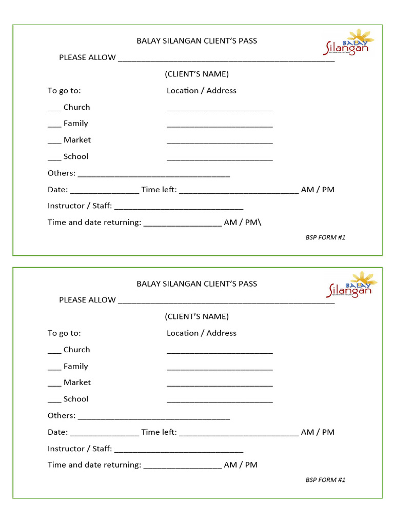 B.balay Silangan Pass Form | PDF | Career & Growth