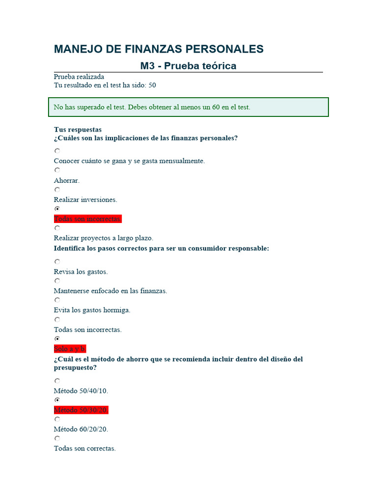 Test de Manejo de Finanzas Personales | PDF | Crecimiento personal y ...