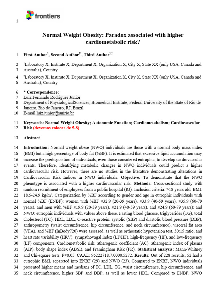 Frontiers Template | PDF | Citation | Body Mass Index