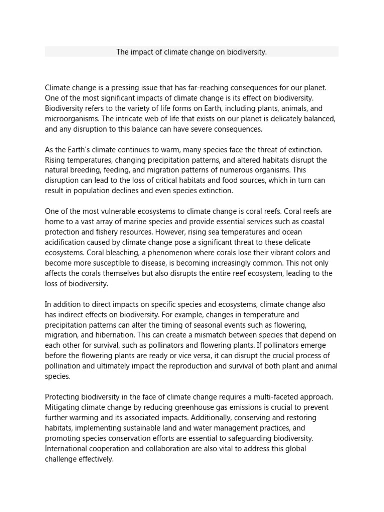 The Impact of Climate Change On Biodiversity | PDF | Climate Change ...