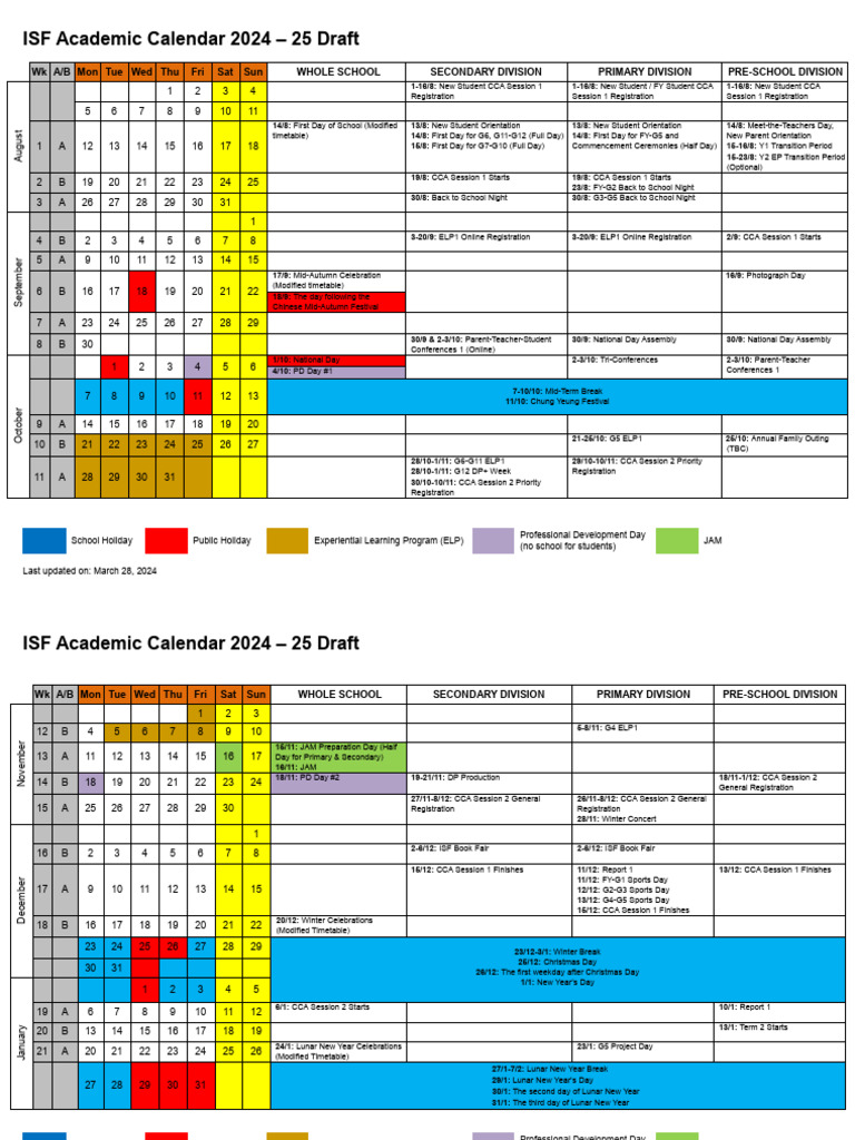 ISF Academic Calendar 2024 25 Draft Download Free PDF Public