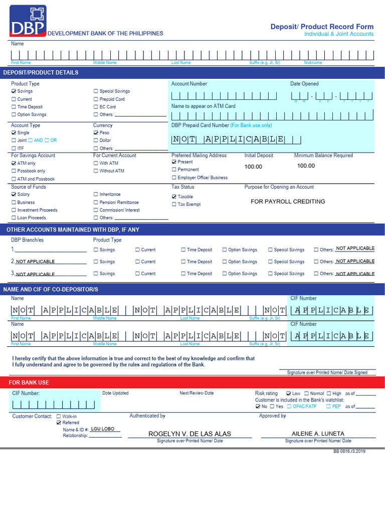 DBP Account Opening Form Guide | PDF | Savings Account | Banks