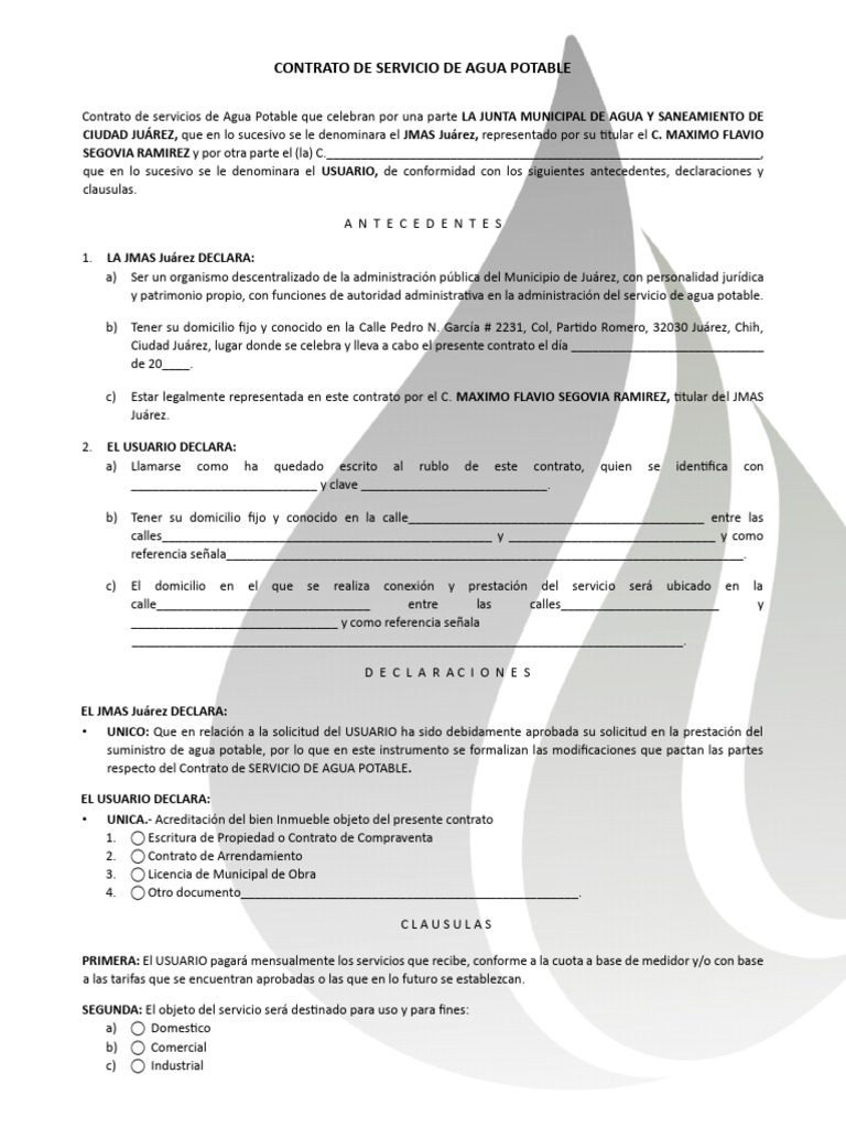 Contrato de Agua Potable JMAS Juárez | PDF | Propiedad