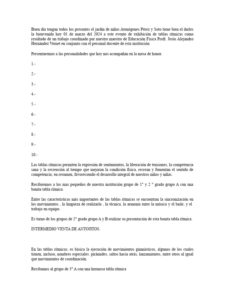 Exhibición de Tablas Rítmicas Infantiles | PDF | Educación Física | Ritmo