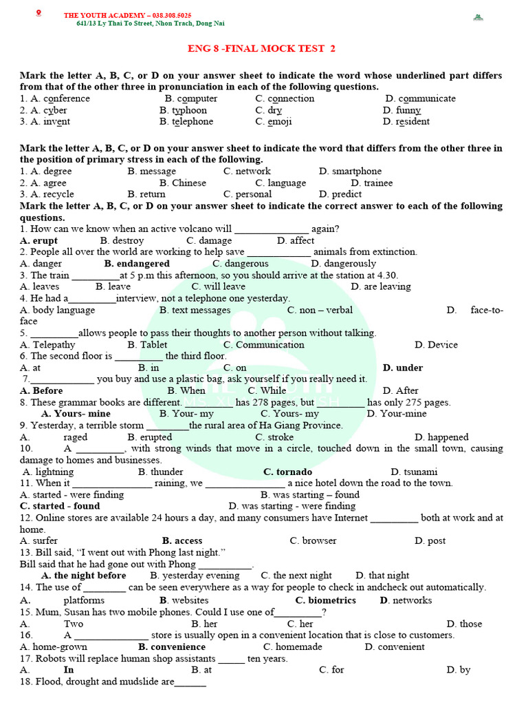 Eng 8 Final Mock Test 2 | PDF | Thomas Edison | Incandescent Light Bulb