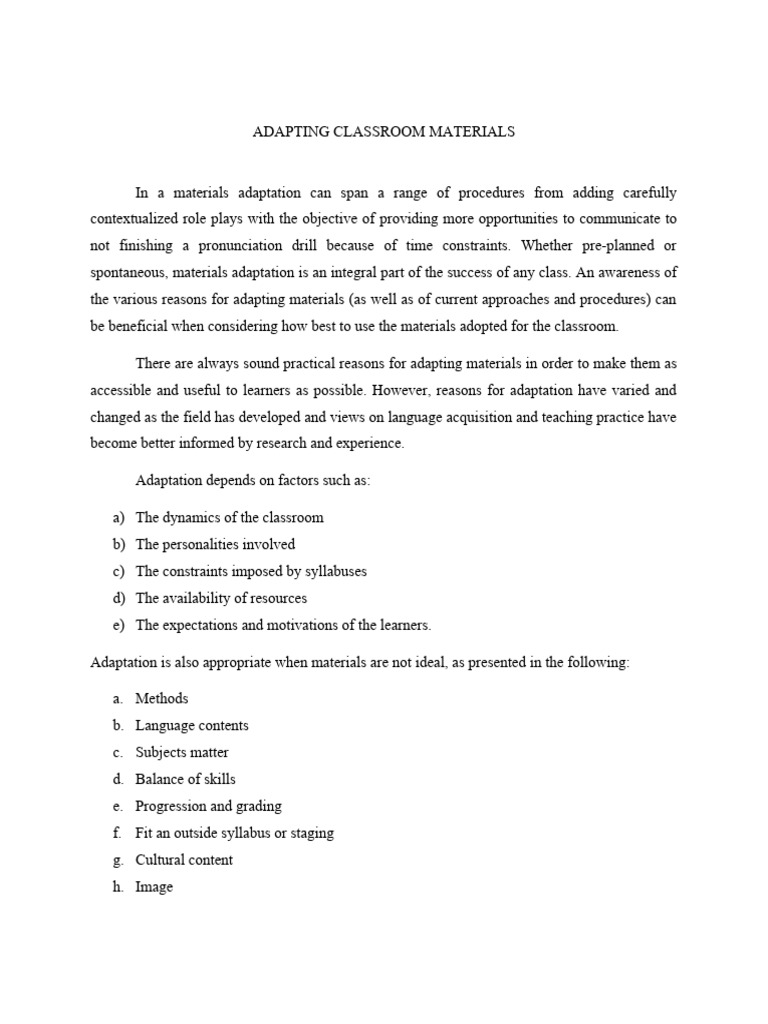 Effective Strategies for Material Adaptation | PDF | Language ...
