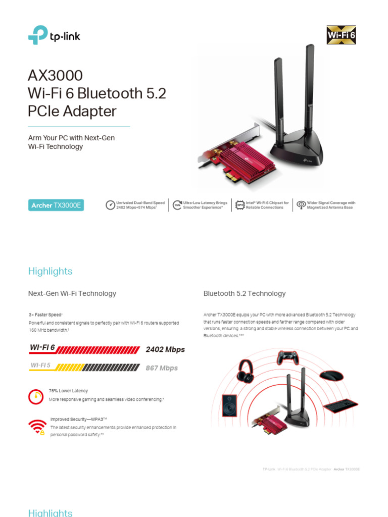Archer TX3000E (UN) - 2.0 Datasheet | PDF | Ieee 802.11 | Wi Fi