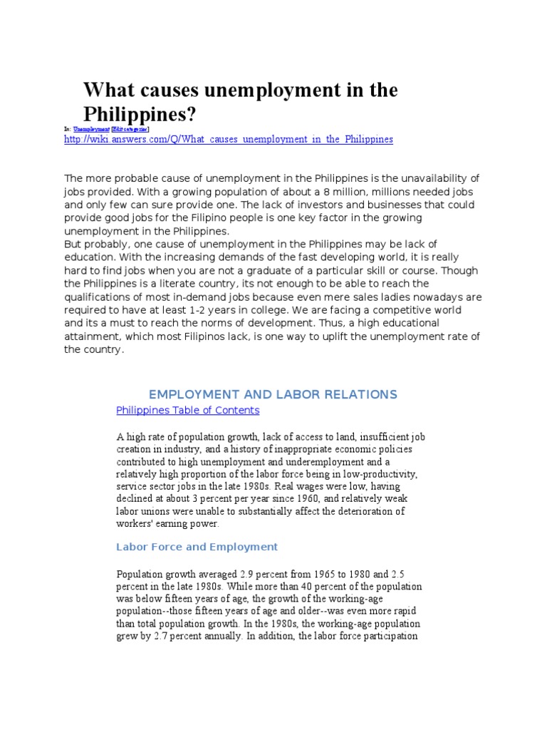 What Causes Unemployment in the Philippines  Unemployment 