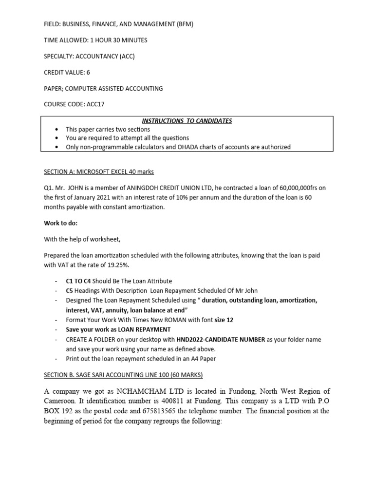 Computer Assisted Accounting Exam Guide | PDF | Loans | Value Added Tax