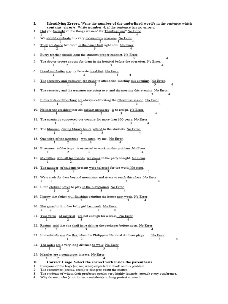 Identifying Errors Review | PDF | Language Arts & Discipline