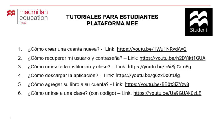 Tutoriales para Estudiantes Plataforma MEE | PDF