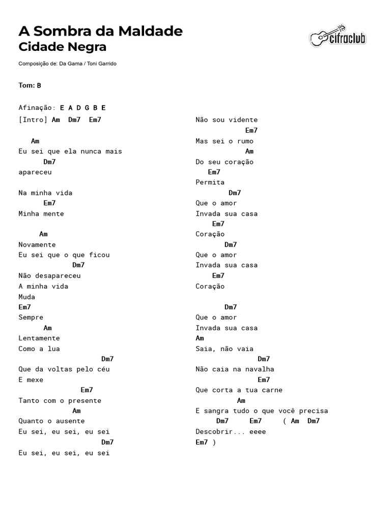A Sombra da Maldade - Letra e Cifras | PDF