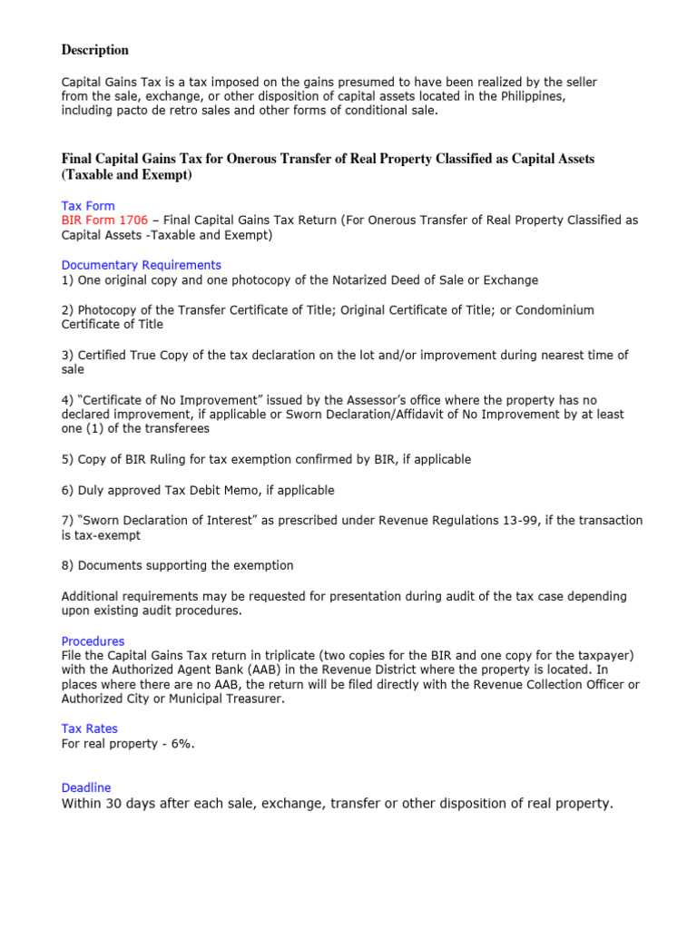 Capital Gains Tax on Real Property in the Philippines | PDF | Capital ...