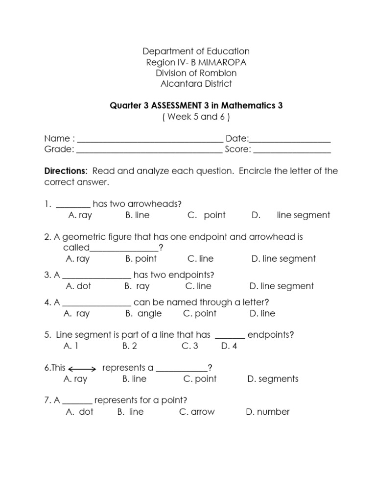Q3 Assessment 3 in Math 3 | PDF | Geometry | Euclidean Geometry